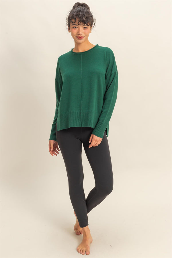 DROP SHOULDER SWEATER - DARK GREEN