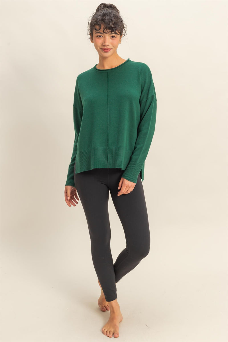 DROP SHOULDER SWEATER - DARK GREEN