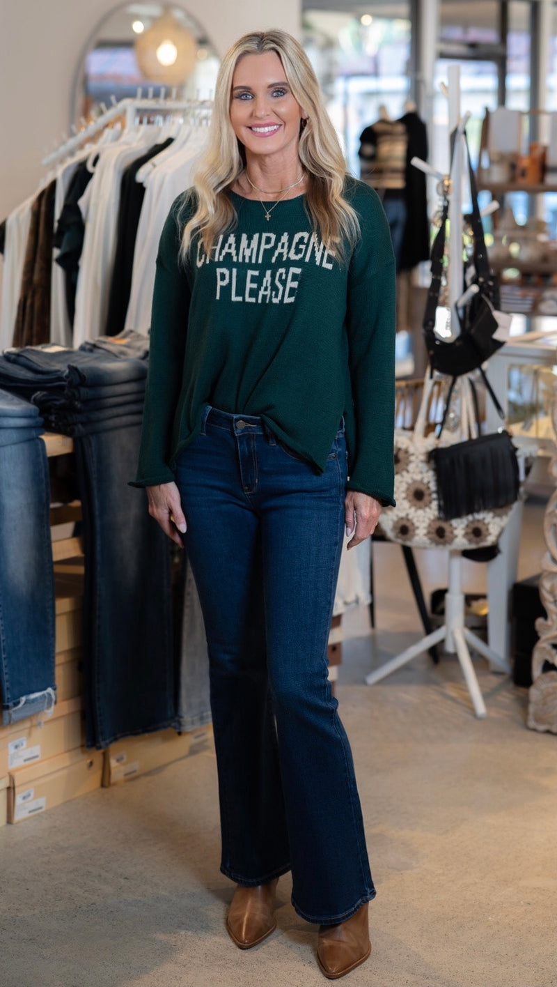 CHAMPAGNE PLEASE LIGHTWEIGHT SWEATER - HUNTER GRN