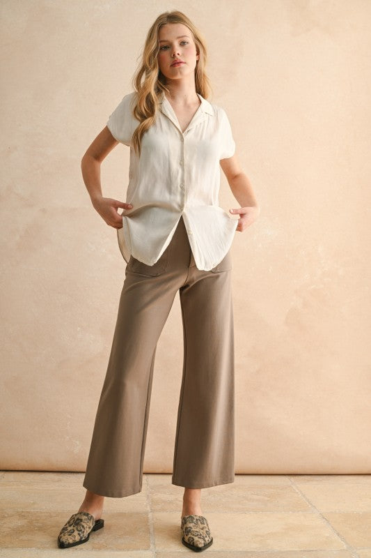 BUTTON DOWN CAP SLEEVE BLOUSE - CREAM