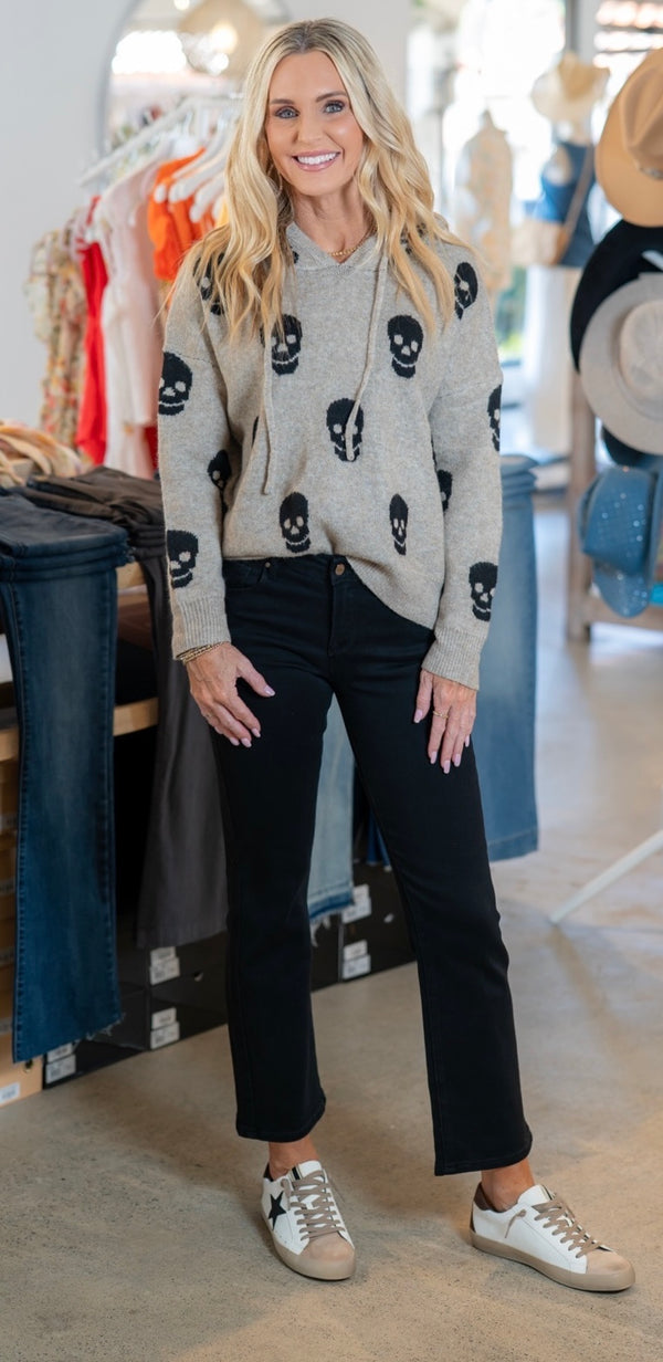 SKULL PATTERN HALLOWEEN HOODIE - BEIGE/BLACK
