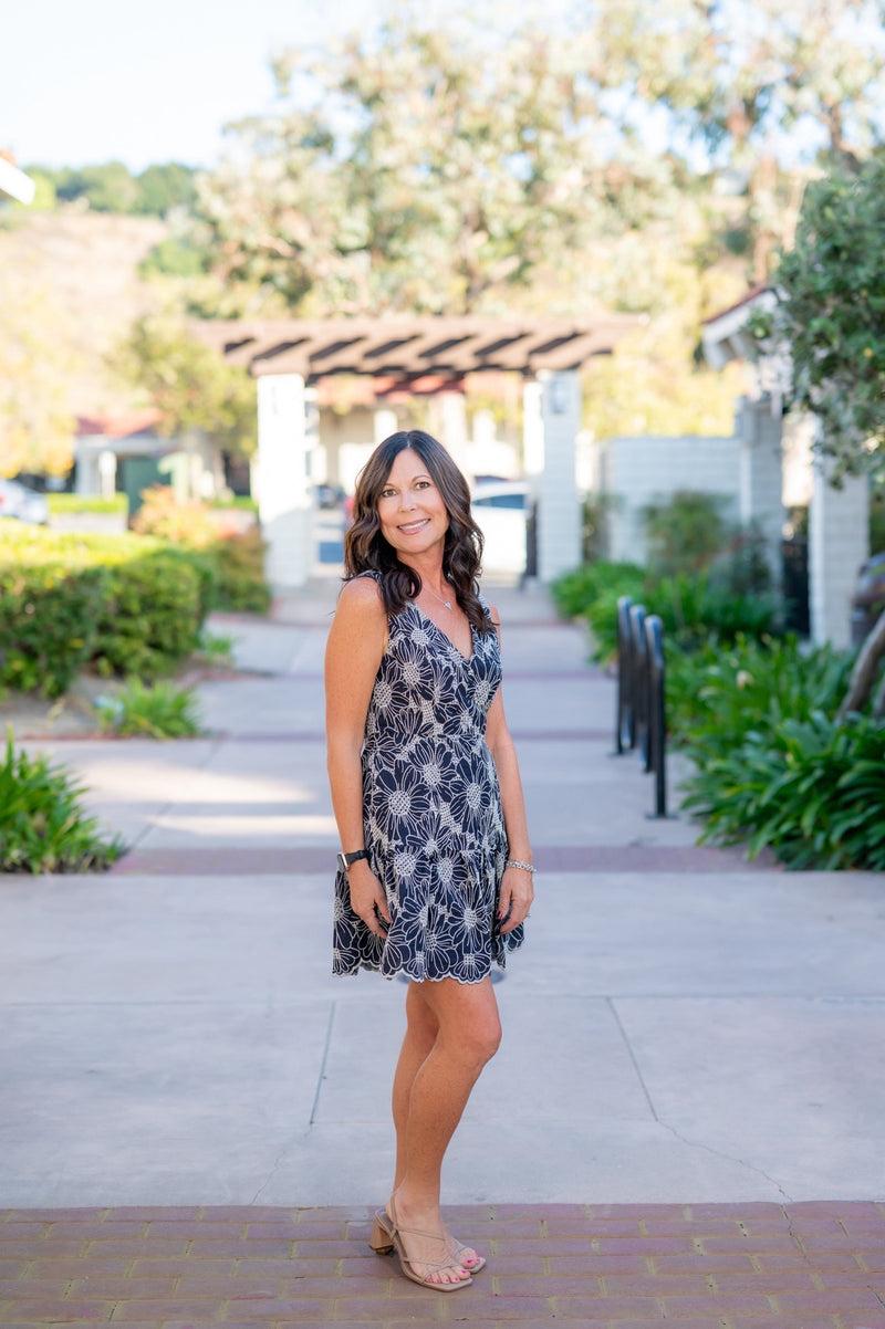 EMBROIDERED SLEEVELESS DRESS - MIDNIGHT