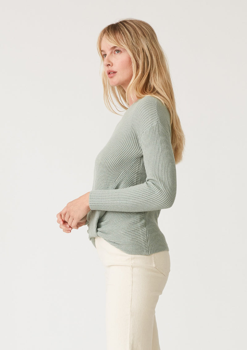 TWIST FRONT SWEATER TOP - DUSTY SAGE