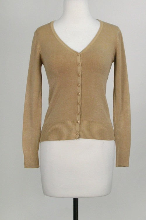 CLASSIC V-NECK CARDIGAN - CAMEL