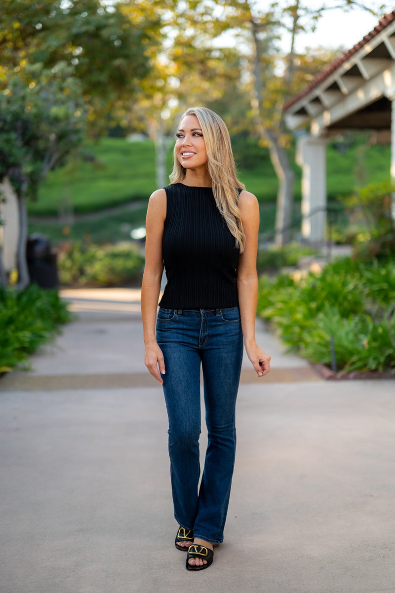 ELAN TIANA RIBBED TANK TOP - BLACK
