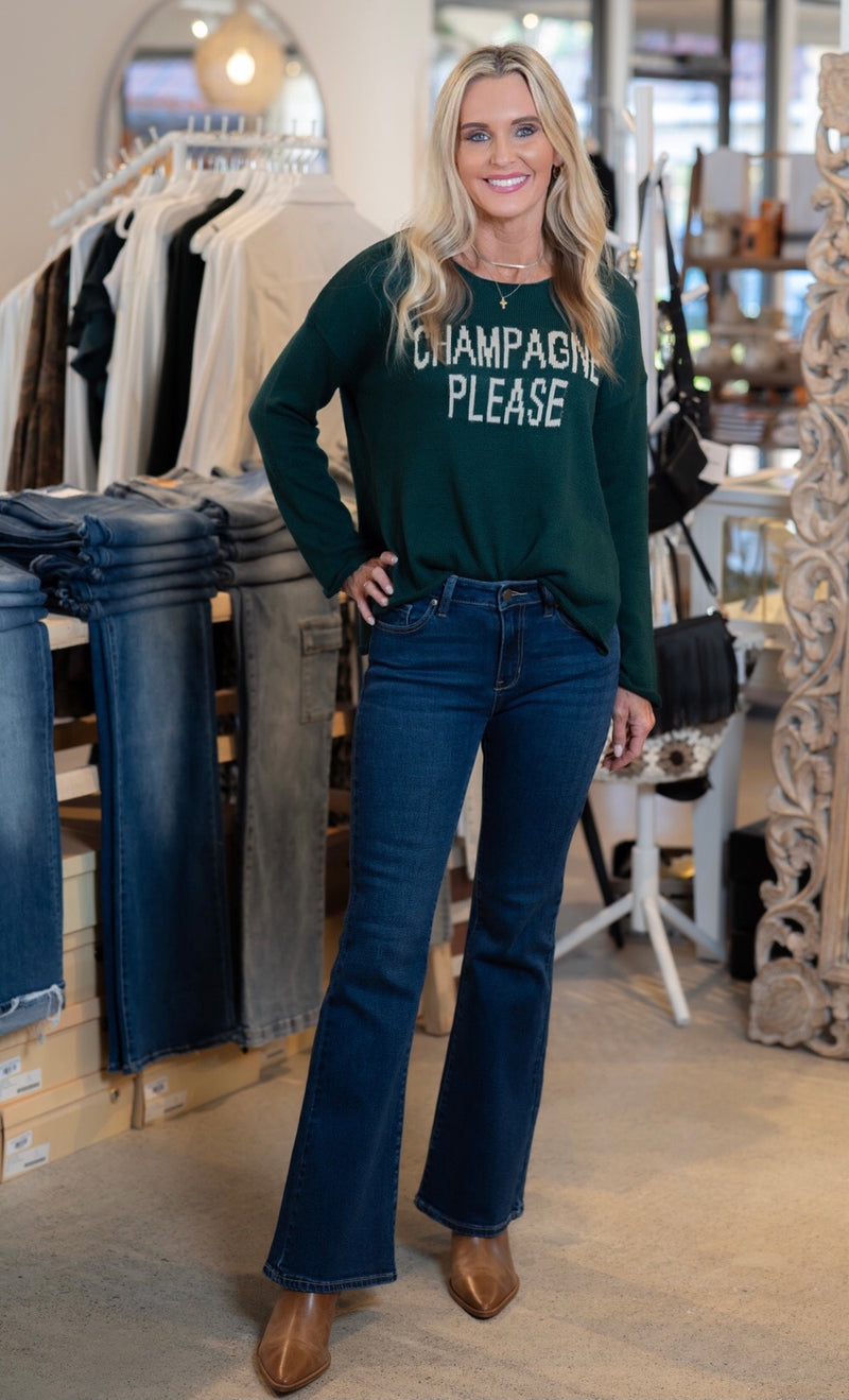 CHAMPAGNE PLEASE LIGHTWEIGHT SWEATER - HUNTER GRN