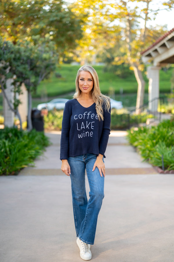 "COFFEE LAKE WINE" SWEATER  - NAVY/IVORY