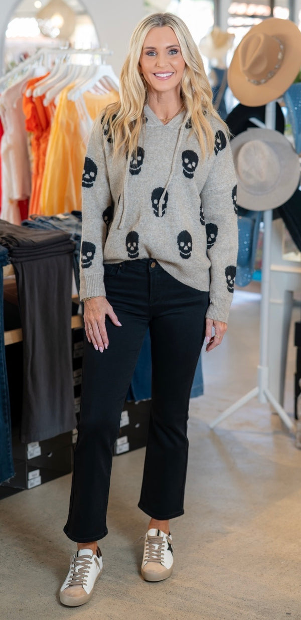 SKULL PATTERN HALLOWEEN HOODIE - BEIGE/BLACK