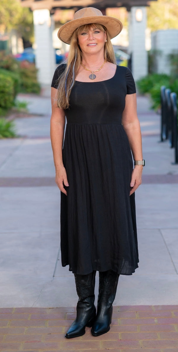 RAYON MODAL MIDI DRESS - BLACK