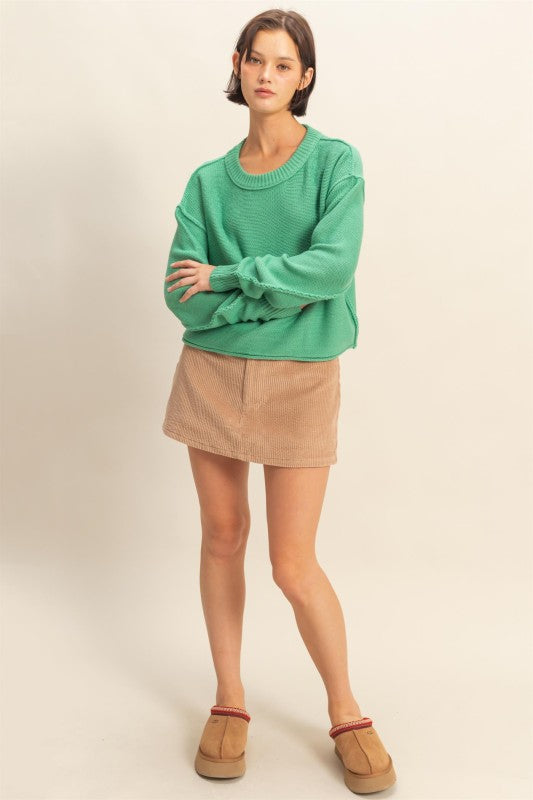 CORDUROY MID WAIST MINI SKORT - DARK TAUPE