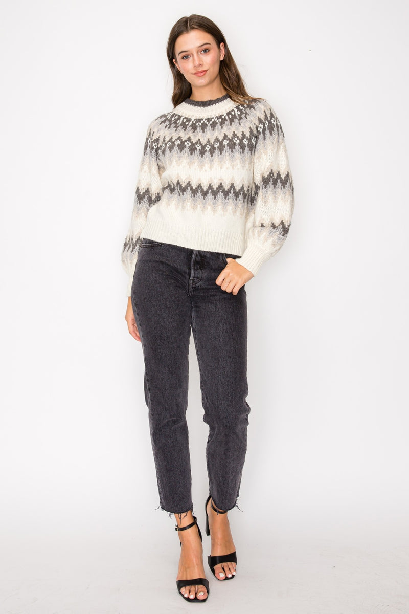 MULTI COLOR PATTERNED SWEATER - GREY MULTI