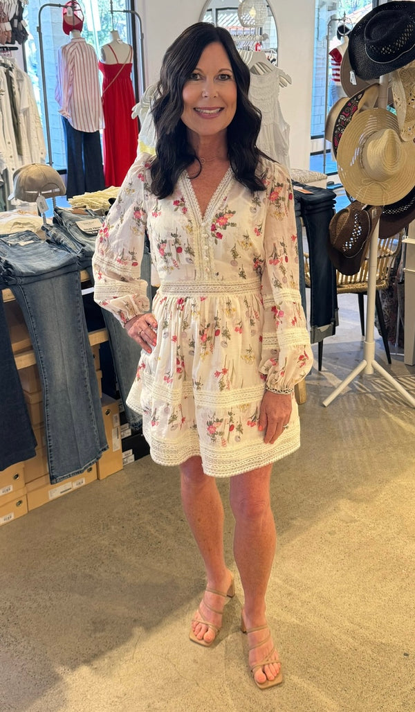 LUCY PARIS JOSEFINA MINI DRESS - IVORY FLORAL