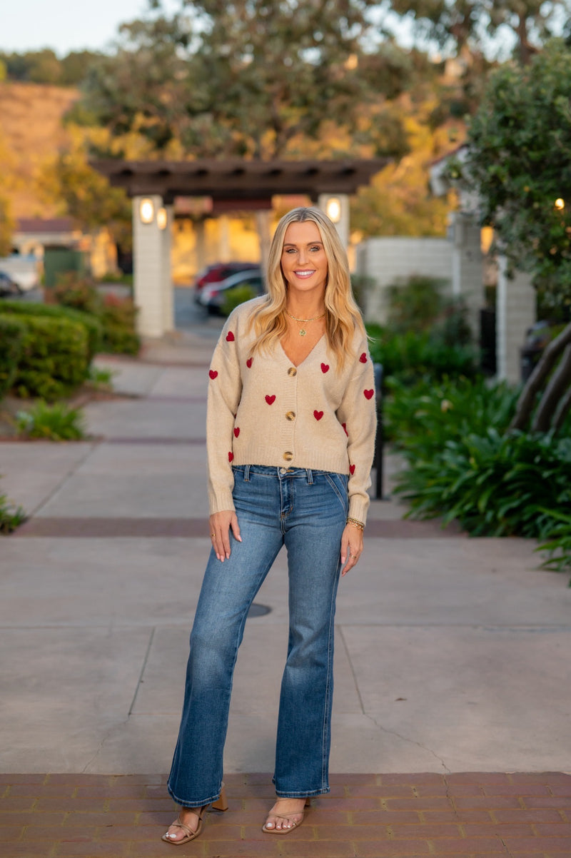 CARDIGAN WITH HEARTS - TAUPE