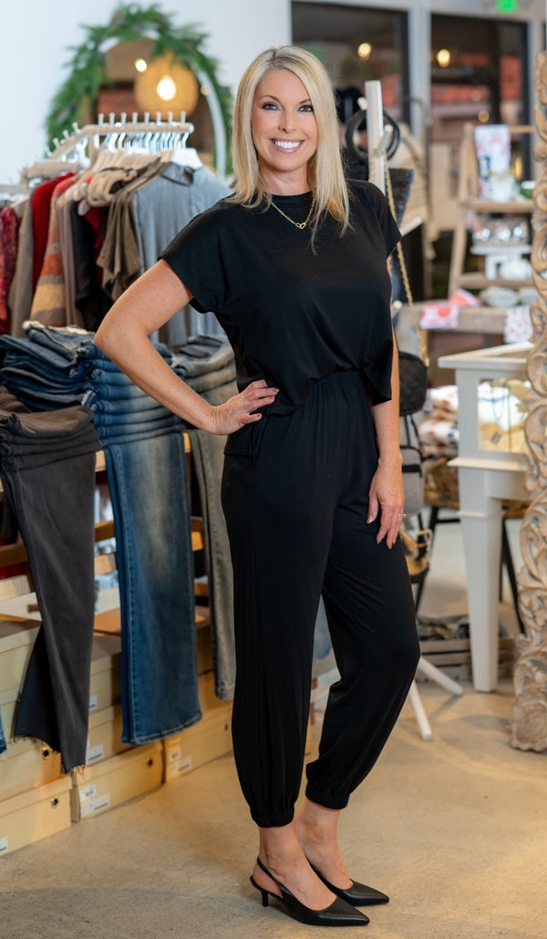 ELAN T-SHIRT JUMPSUIT - BLACK