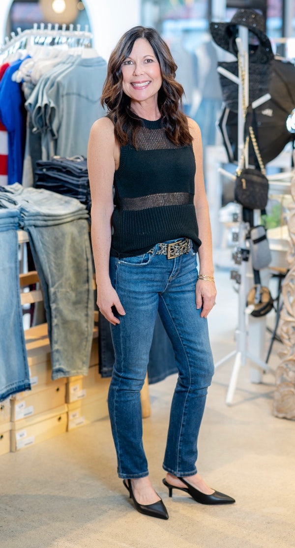 CONTRASTING KNIT SLEEVELESS TOP - BLACK