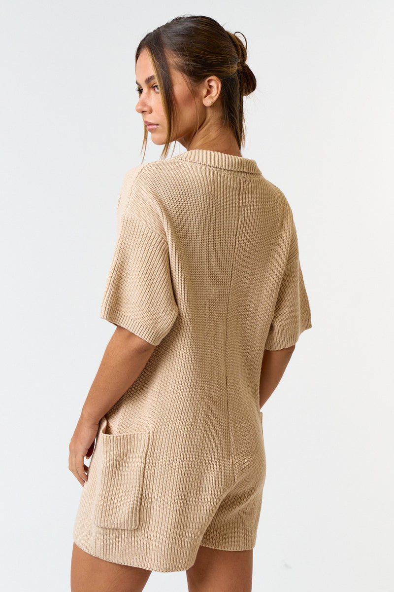 BUTTON UP SWEATER ROMPER - OATMEAL