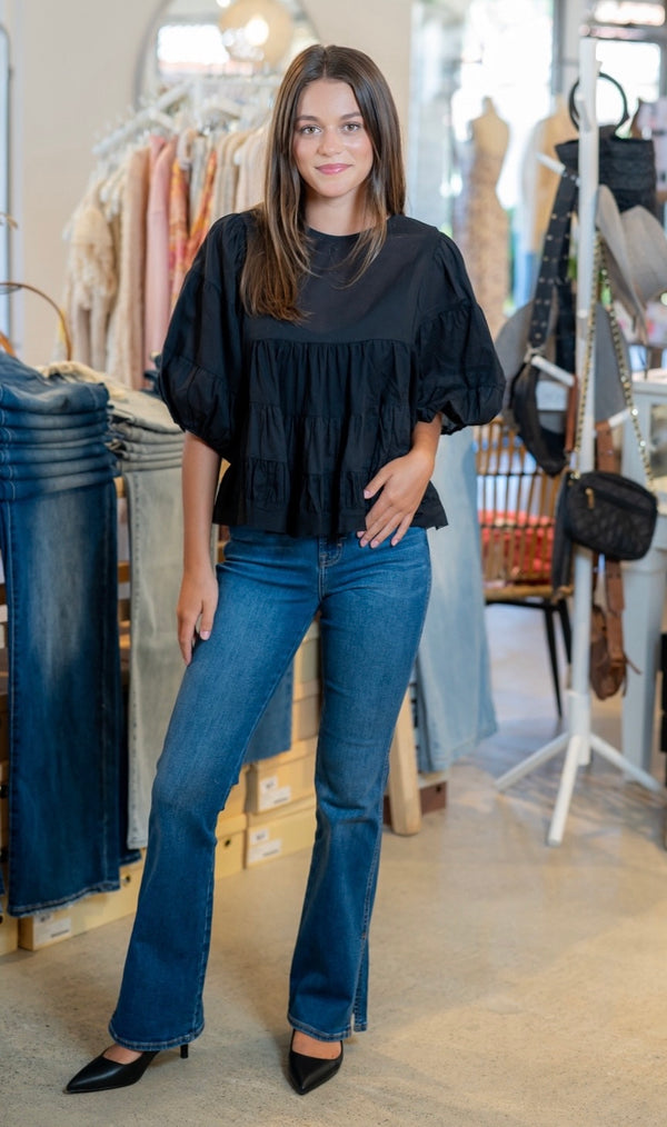 BABYDOLL BLOUSE - BLACK