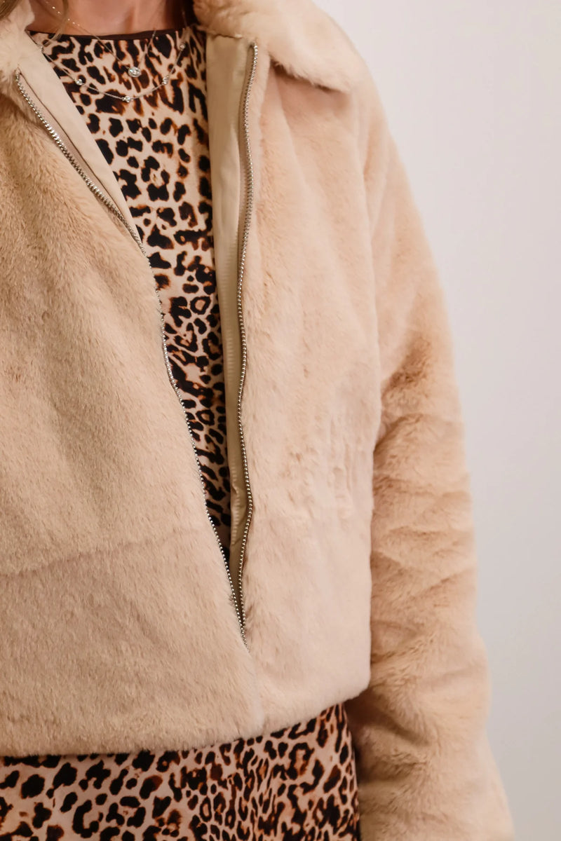 LIBBY FAUX ZIP UP JACKET - CREAM