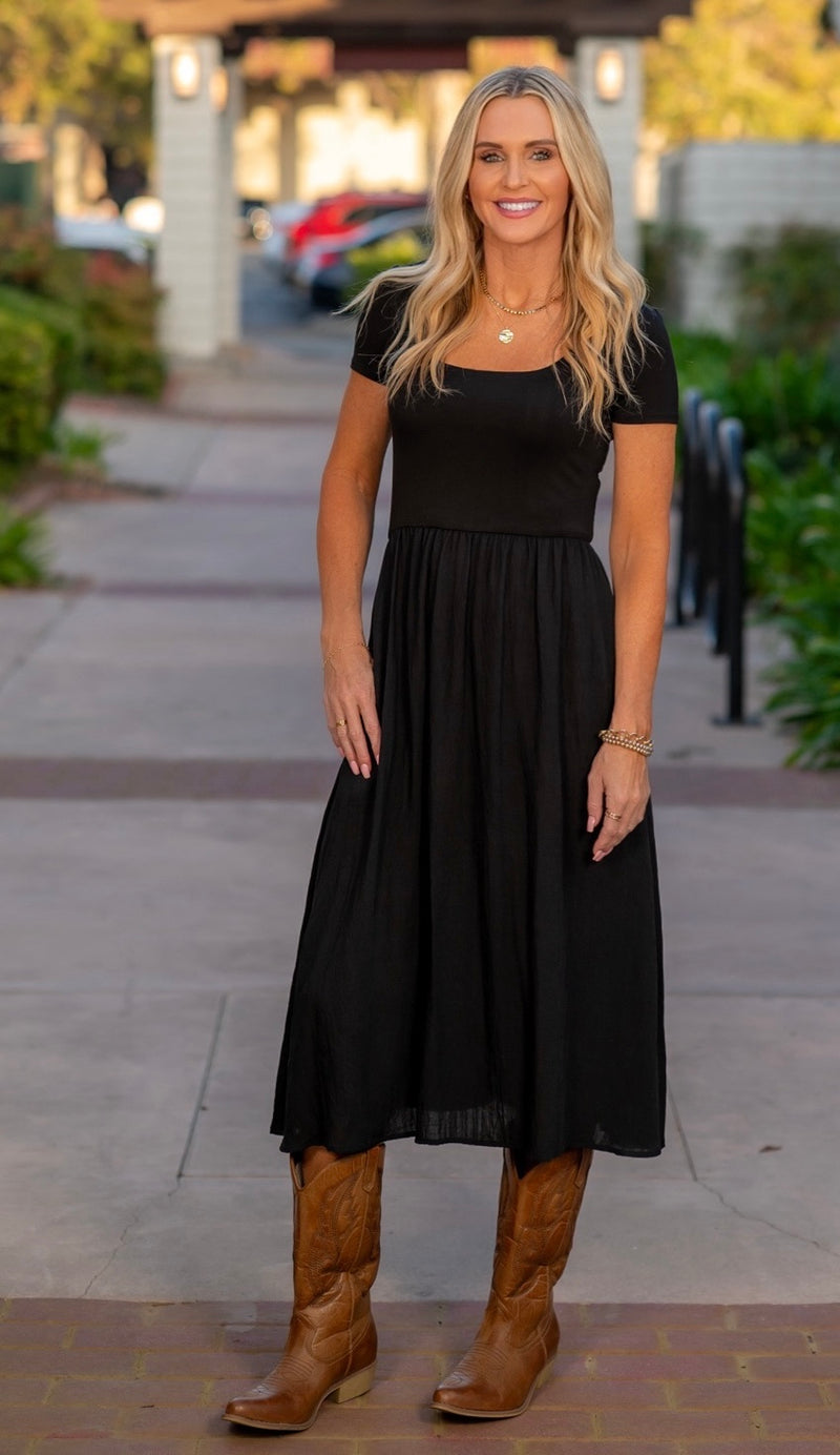 RAYON MODAL MIDI DRESS - BLACK