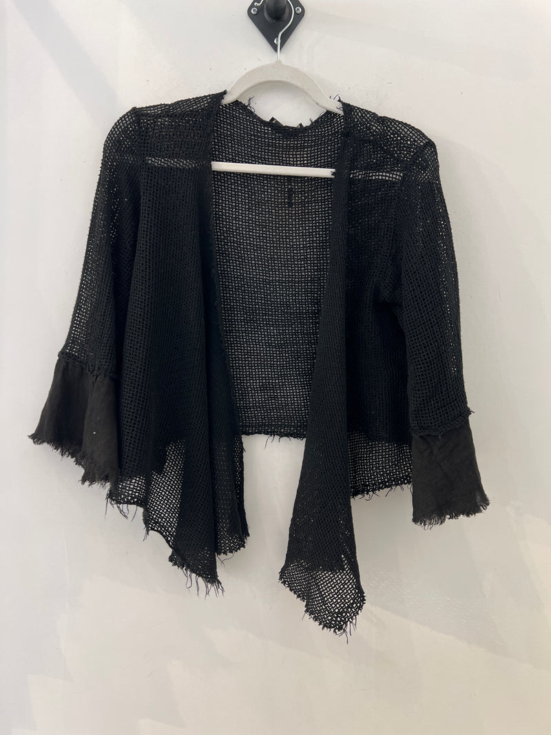 FRAYED EDGE WATERFALL CARDIGAN - BLACK