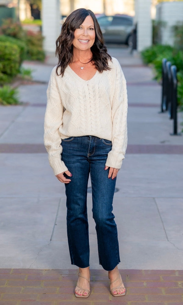 DEAR JOHN LEXI CABLE KNIT  SWEATER - OATMEAL