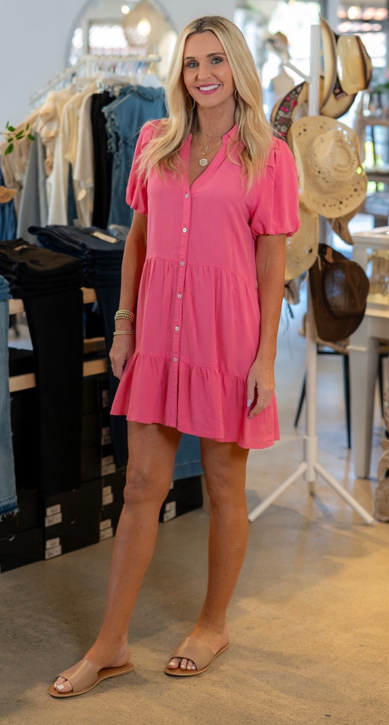 ELAN BUTTON FRONT SHIRT DRESS - PINK