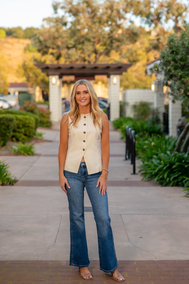 ROUND NECK WAISTCOAT VEST - NATURAL