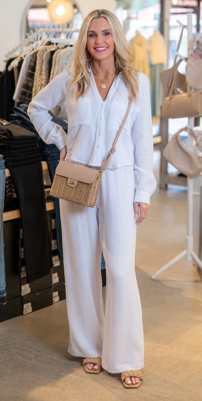 Z SUPPLY CASSIDY FULL LENGTH GAUZE PANT - WHITE