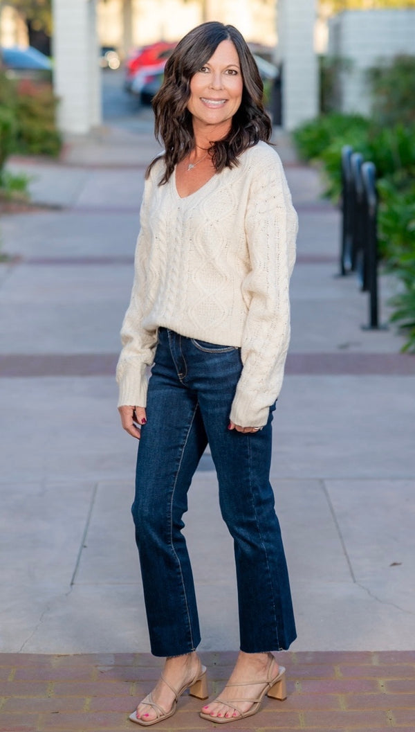 DEAR JOHN LEXI CABLE KNIT  SWEATER - OATMEAL