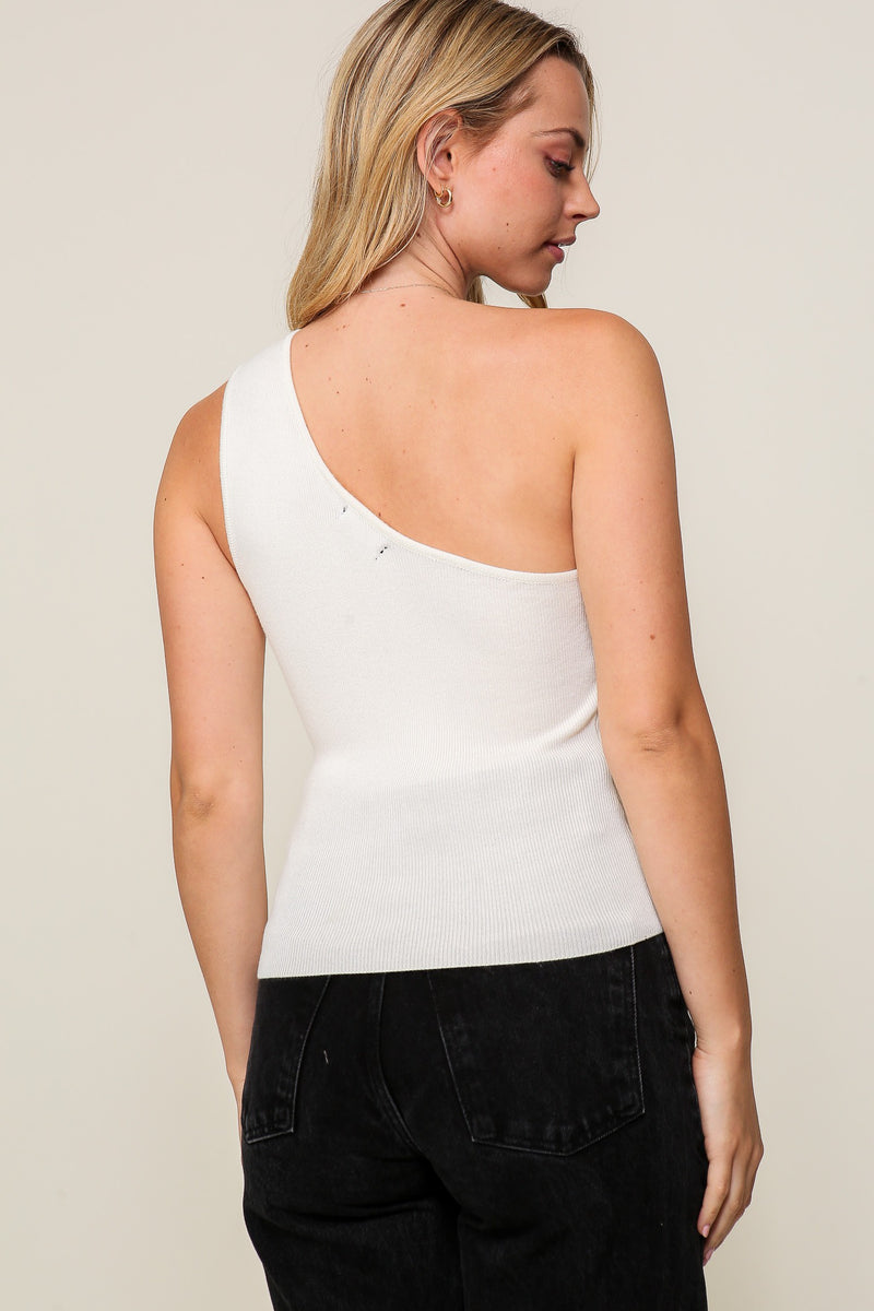 ONE SHOULDER RIBBED SWEATER - IVORY