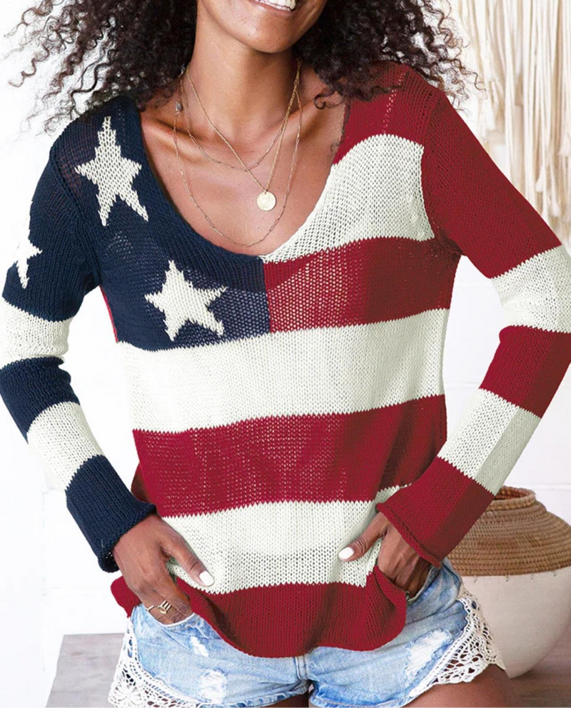 AMERICAN FLAG V-NECK SWEATER - NAVY