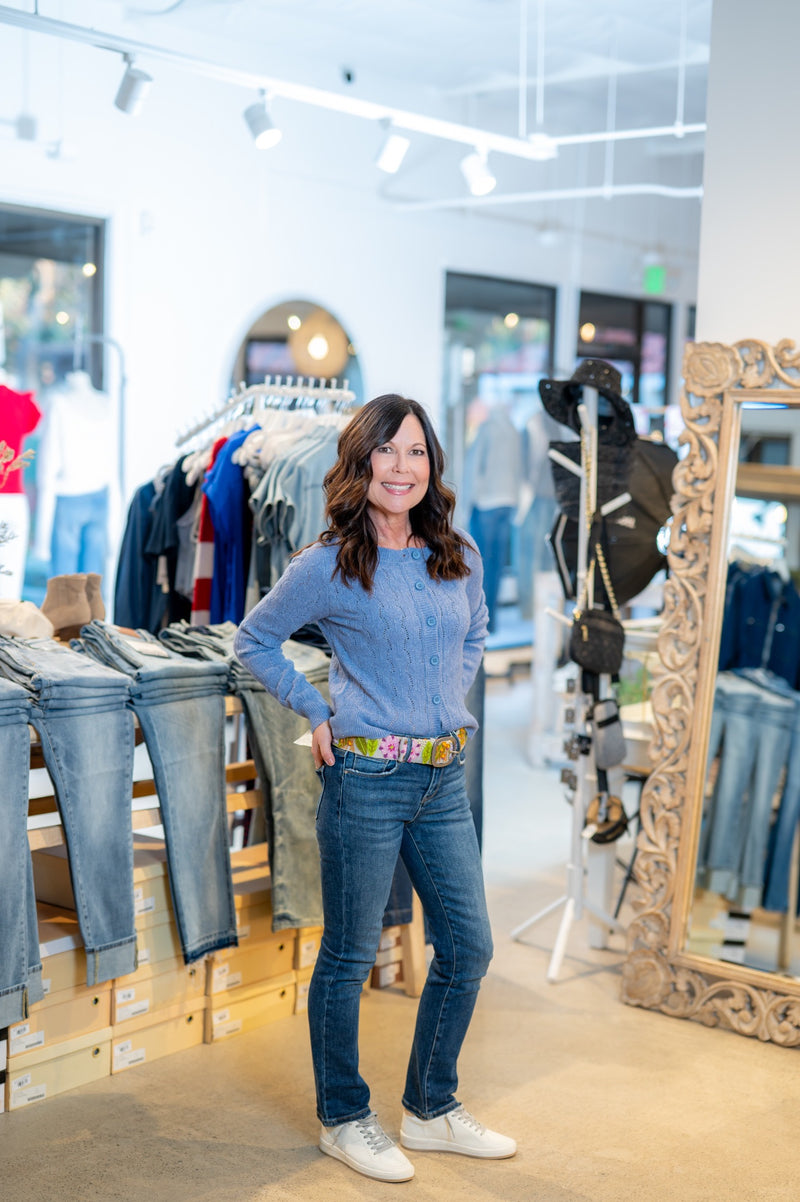 CROCHET KNIT CARDIGAN - DENIM BLUE