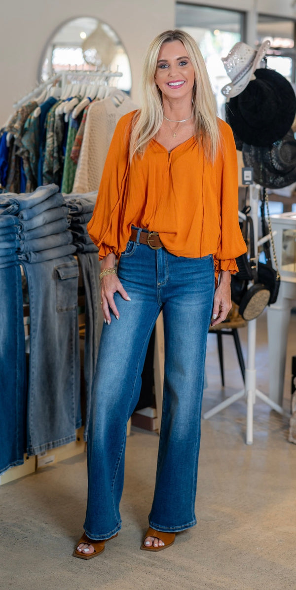 SOLID BOHO BLOUSE - PUMPKIN