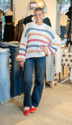 STRIPED MULTI COLOR SWEATER - IVORY