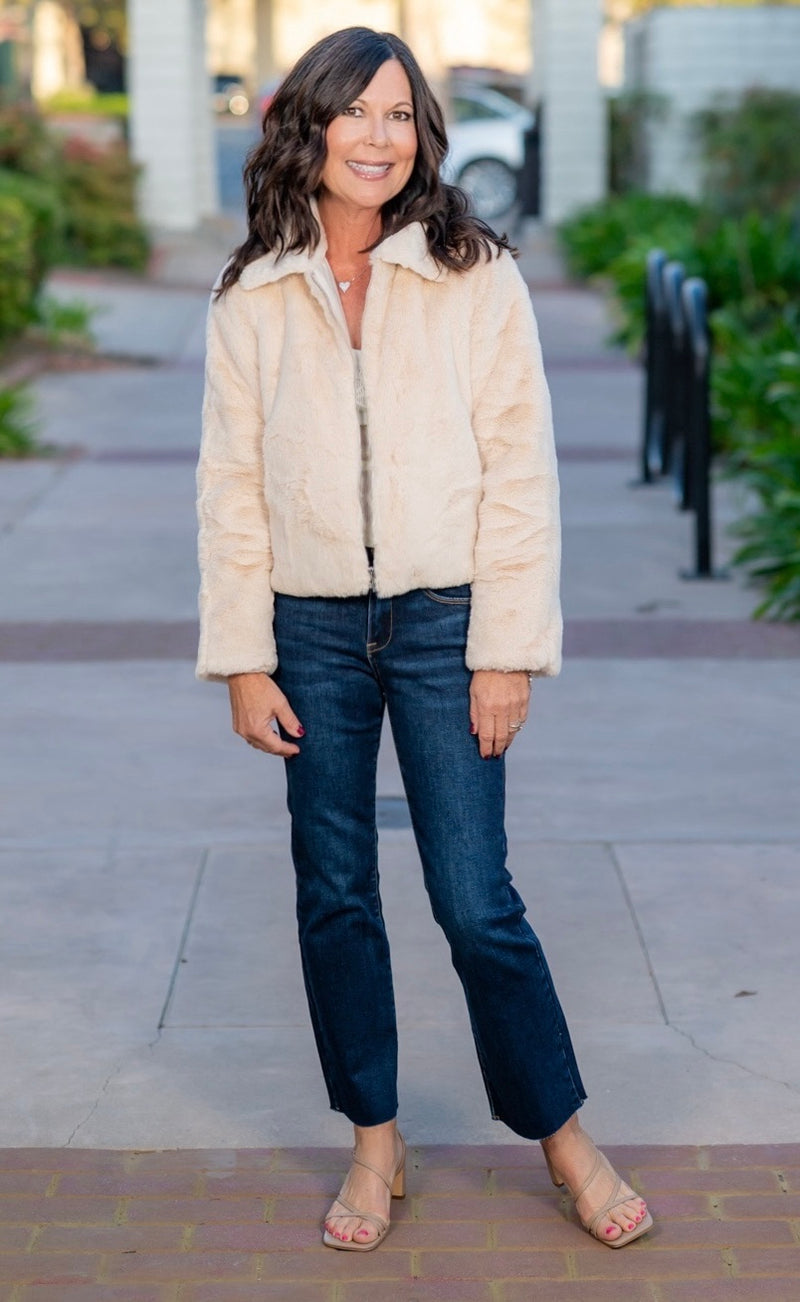 LIBBY FAUX ZIP UP JACKET - CREAM