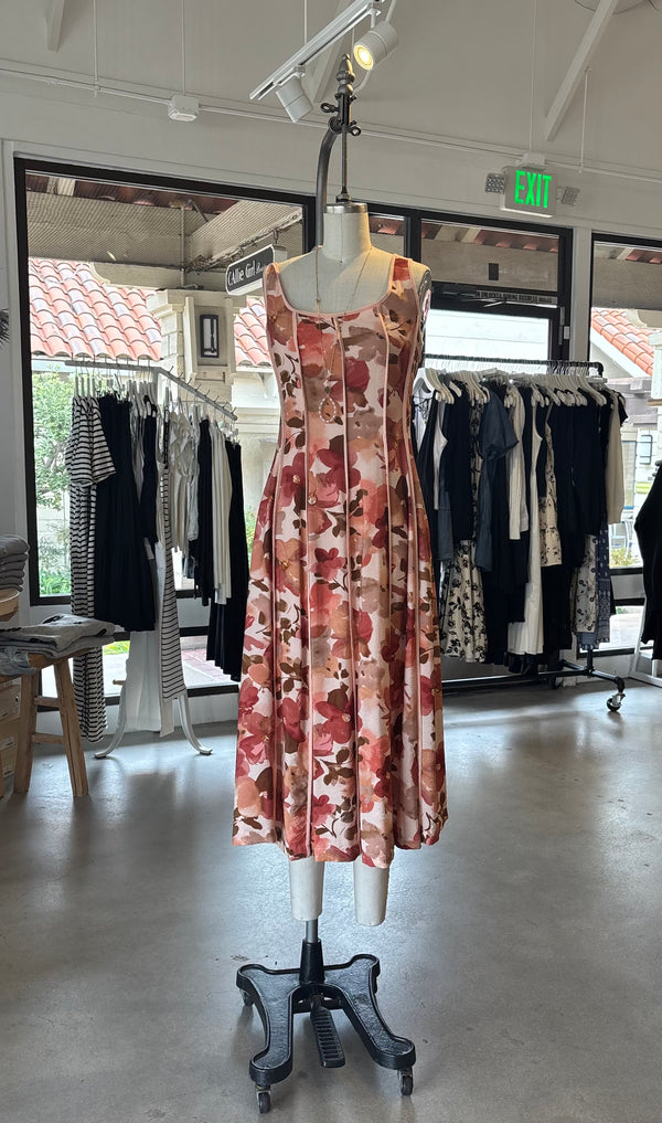 CONTRAST BINDING MIDI DRESS - RUST MULTI