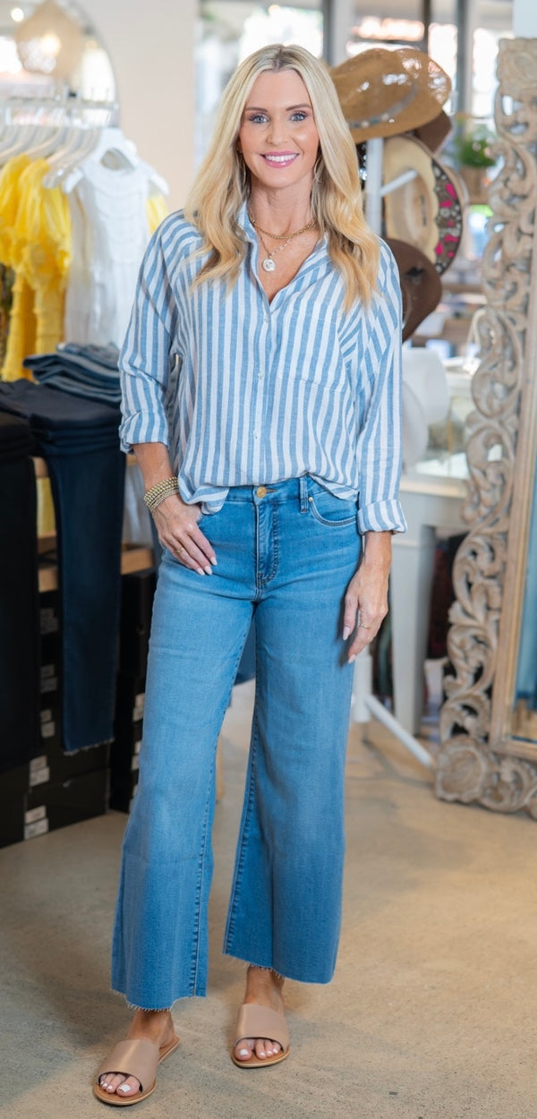 Z SUPPLY PERFECT LINEN STRIPE TOP - BOATHOUSE