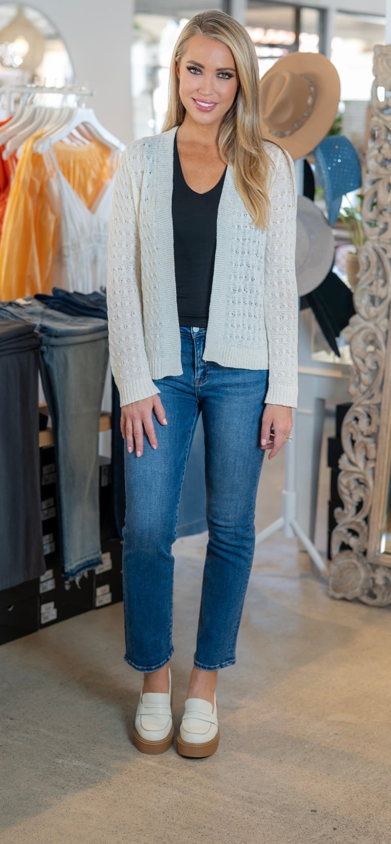 ELAINE  TAPE YARN CARDIGAN - OFF WHITE