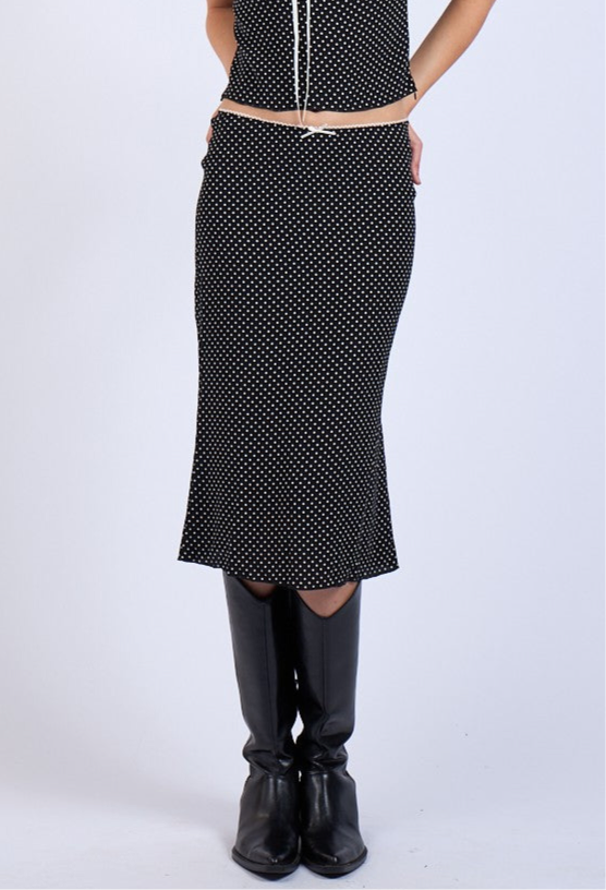 POLK-A-DOT MIDI SKIRT - BLACK