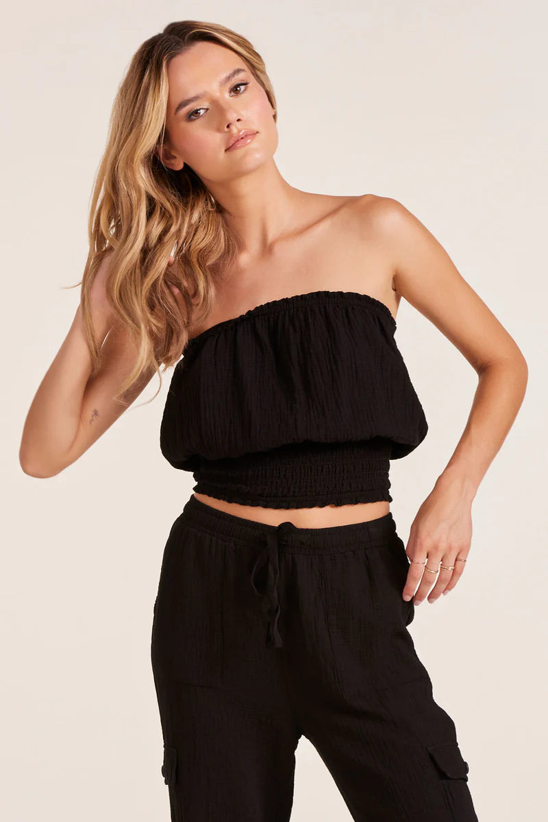 BOBI SMOCKED TUBE TOP - BLACK