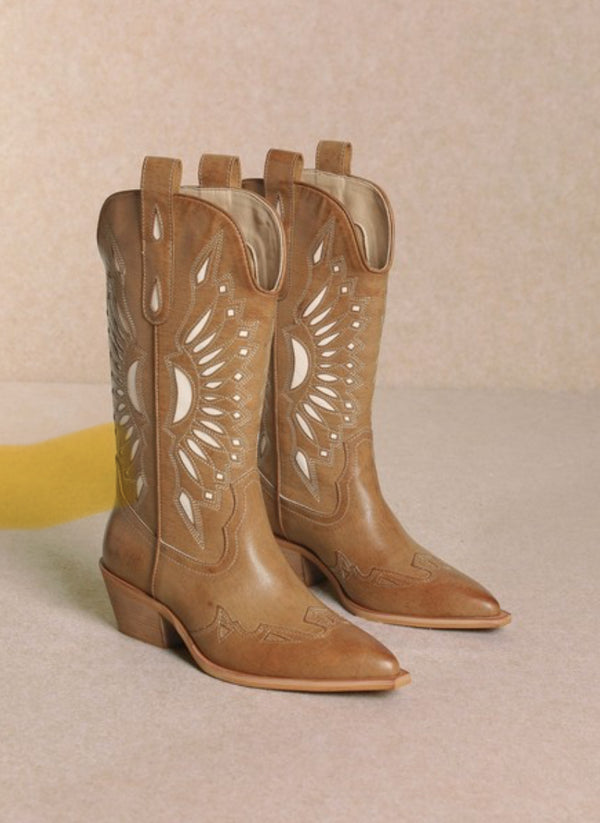 BRITNEY CUT OUT WESTERN BOOTS - TAN