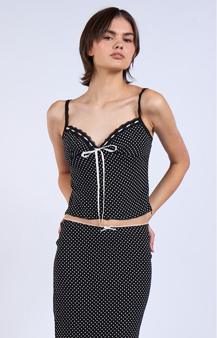 POLK-A-DOT CAMI TOP - BLACK