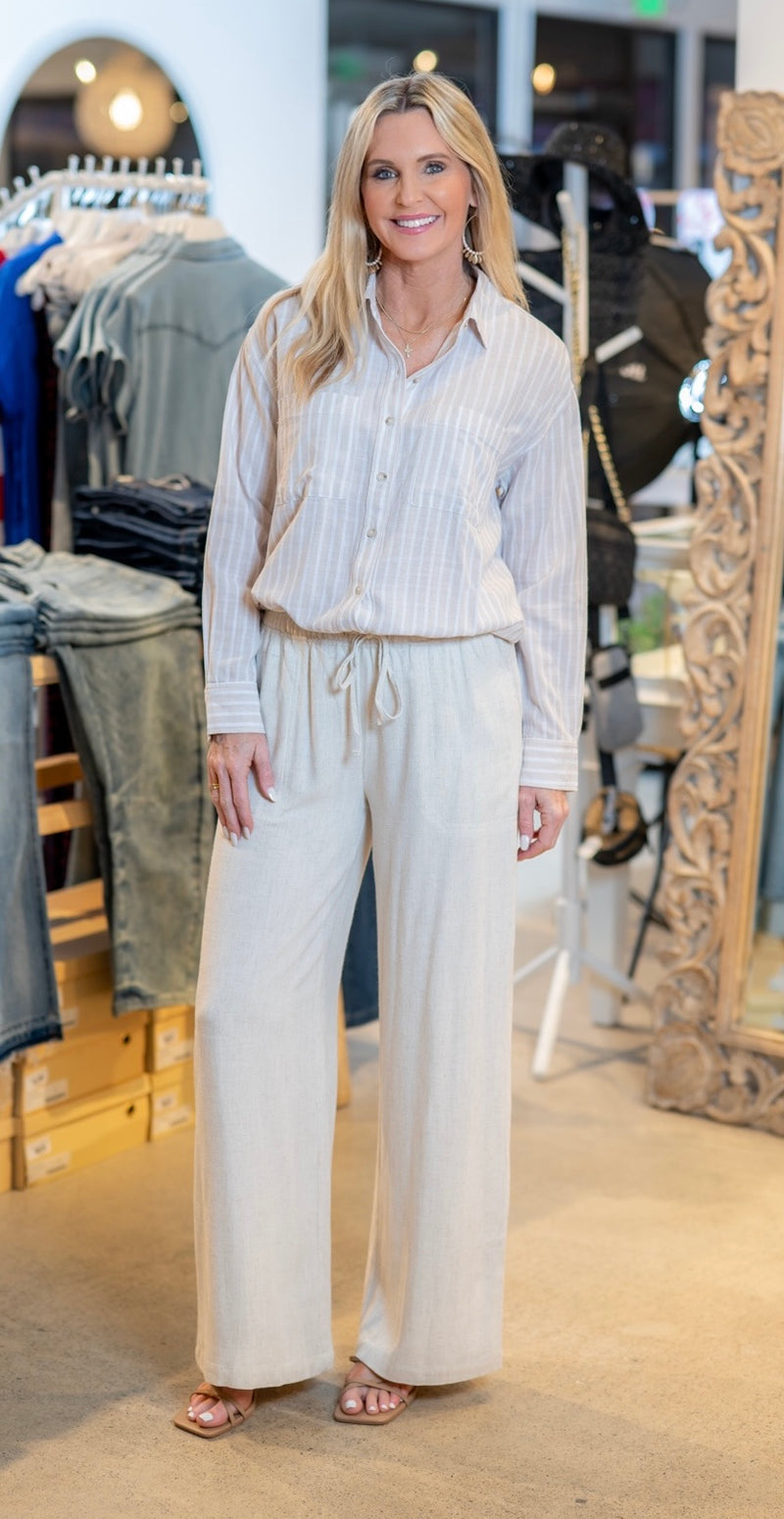 WIDE LEG LINEN PANTS - NATURAL