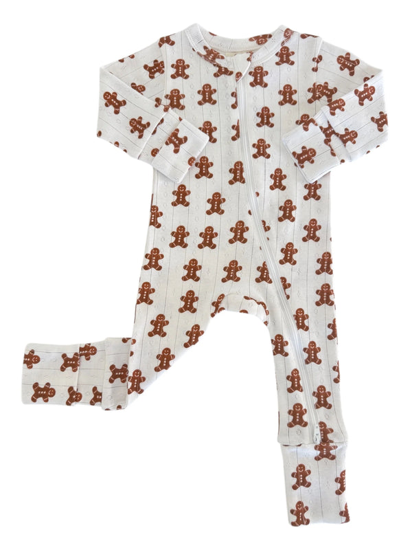 ORGANIC POINTELLE 2-WAY ZIP ROMPER - GINGERBREAD