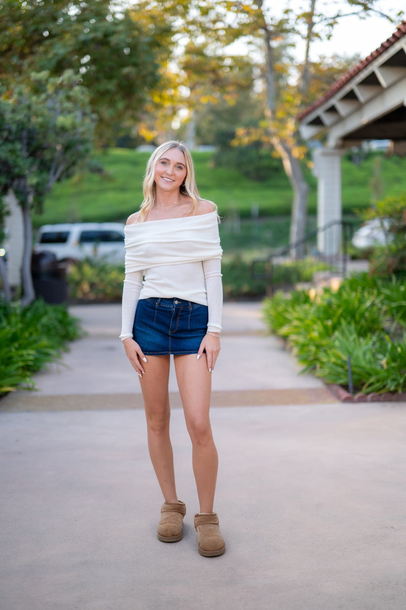 WASHED DENIM MICRO MINI SKIRT - DARK DENIM