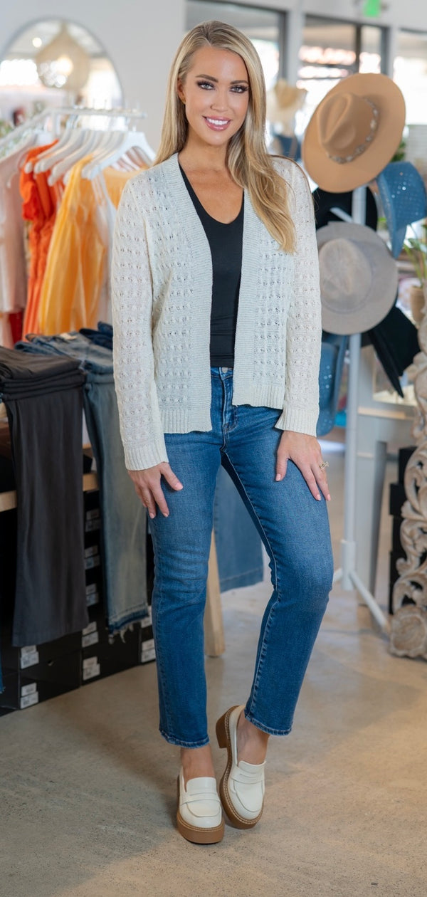 ELAINE  TAPE YARN CARDIGAN - OFF WHITE