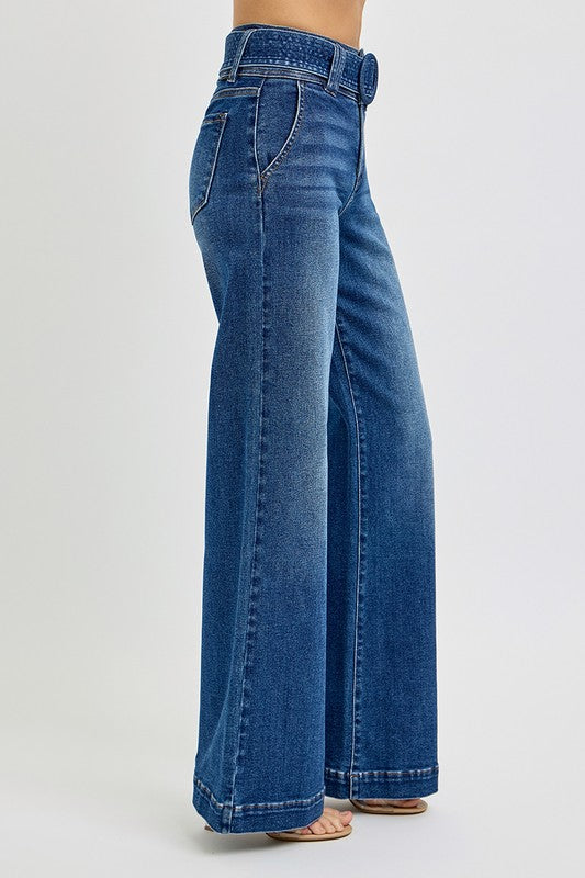 MAUREEN HIGH RISE WIDE LEG JEANS - DARK