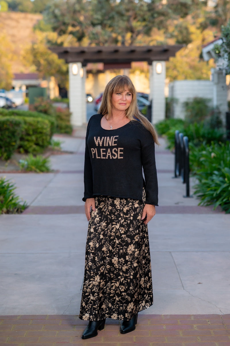 WINE PLEASE LIGHTWEIGHT SWEATER - BLACK/BEIGE
