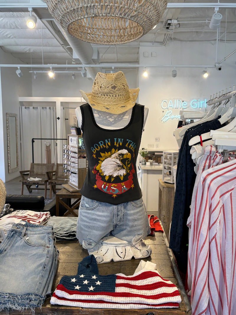 BANDIT BRAND BORN IN THE USA LACE TANK TOP - BLACK