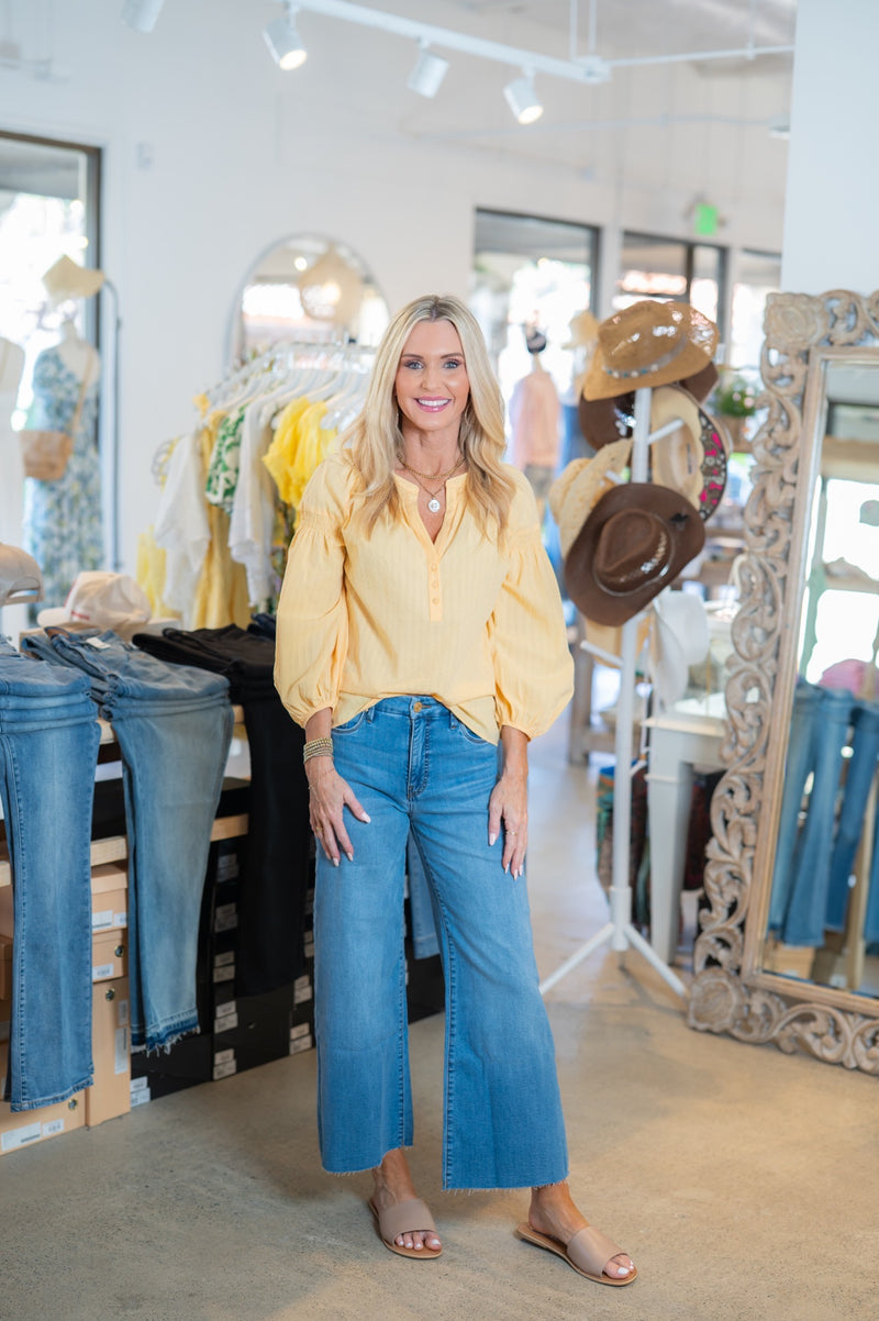 SUNDROP HENLEY BLOUSE - YELLOW